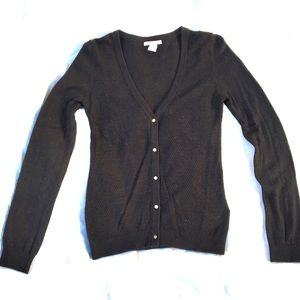 H&M Black Angora Waffle Weave Cardigan Sweater